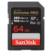 SANDISK SDXC EXTREME PRO 64GB 280/100 MB/s, UHS-II, V60, C10 (215491)  Memóriakártya