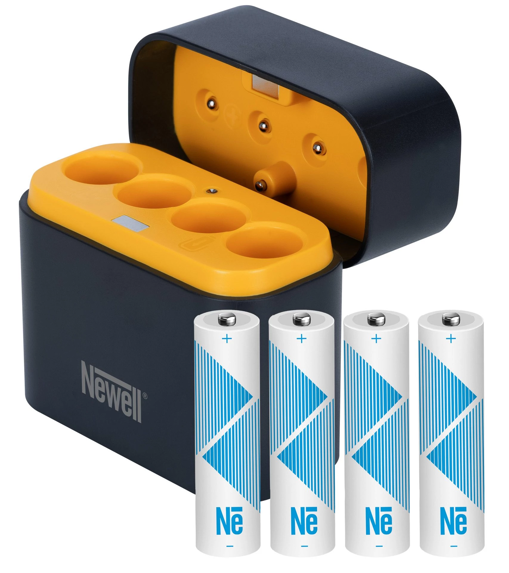 Newell Négycsatornás töltő + 4 db Li-ion AA újratölthető akkumulátor szett – 2200 mAh